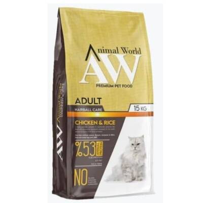 Animal World Tüy Yumağı Önleyici Tavuklu ve Pirinçli Kedi Maması 15 Kg