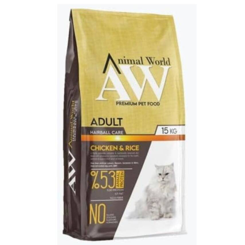 Animal World Tüy Yumağı Önleyici Tavuklu ve Pirinçli Kedi Maması 15 Kg - 1