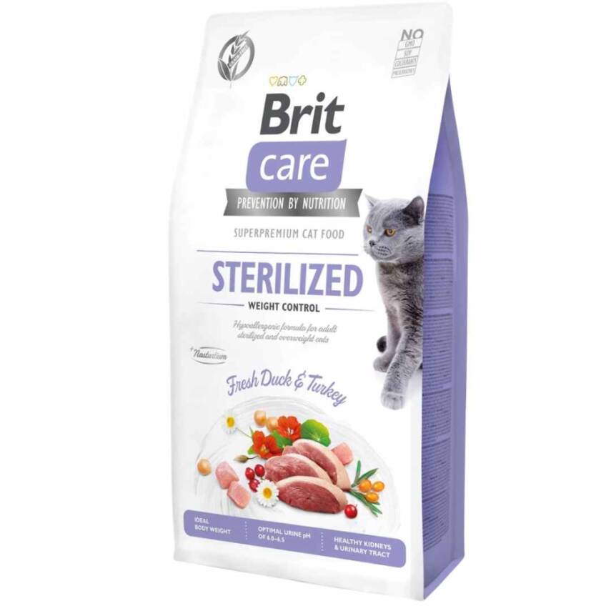 Brit Care Kilo Kontrolü İhtiyacı Olan Kısırlaştırılmış Kediler İçin, Tahılsız, Hipoalerjenik, Taze Ördek Etli Ve Hindi Etli Kuru Mama 7 kg - 1
